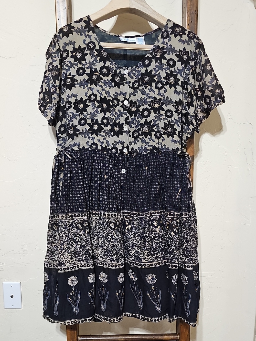 LaCera Floral Romper  100% Cotton Button Front Boho Vintage
